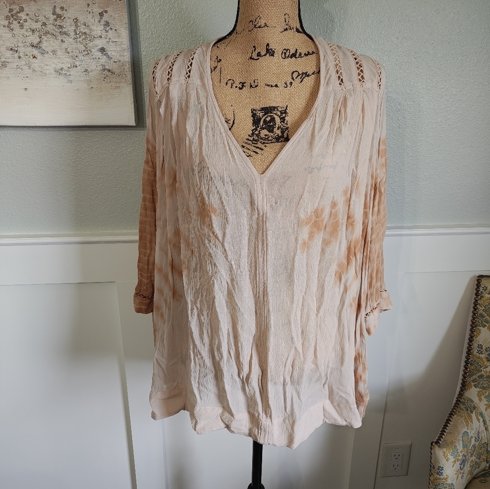 Free People Tie Dye Me Down V- Neck Tunic Size Large